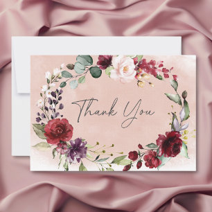 Rustikales Burgund & Blush Pink Roses Brautparty Dankeskarte