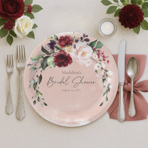 Rustikales Burgund & Blush Pink Roses Brautparty Pappteller