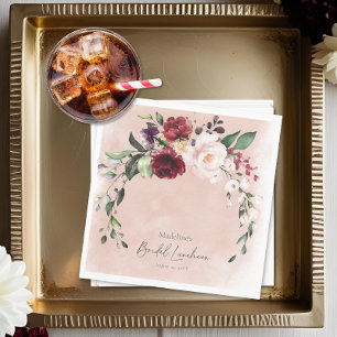 Rustikales Burgund & Blush Pink Roses Bridal Lunch Serviette