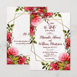 Rustikales Burgund-Floral-Gold Save the Date Hochz Einladung