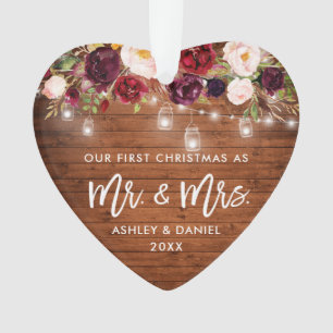 Rustikales Burgund Floral Jar Lichter Erste Weihna Ornament