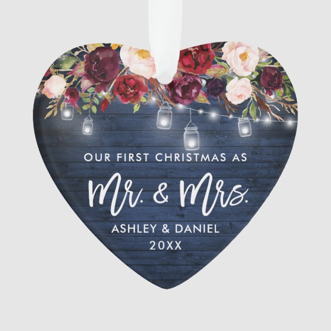 Rustikales Burgund Floral Jar Lichter Weihnachten  Ornament (Vorderseite)