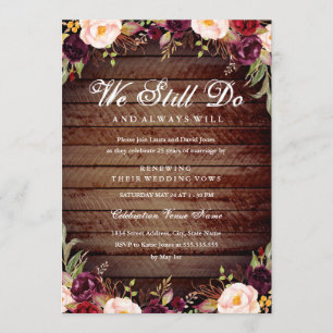 Rustikales Burgund Floral Vow Renewal Jahrestag Einladung
