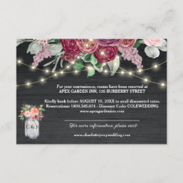 Rustikales Burgund Mason Jar Lights Hochzeitdetail Begleitkarte