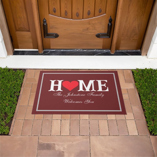 Rustikales Burgund Name Coole Liebe Unsere Zuhause Fußmatte (Außenbereich)
