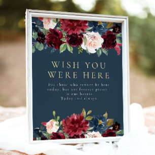 Rustikales Burgund Navy Blauer Blütengeflecht in l Poster