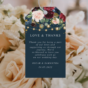 Rustikales Burgund Navy Blue & Red Blume & Lights Geschenkanhänger