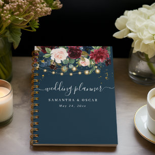 Rustikales Burgund Navy Blue & Red Blume & Lights Planer