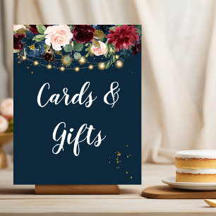 Rustikales Burgund Navy Blue & Red Blume & Lights Poster