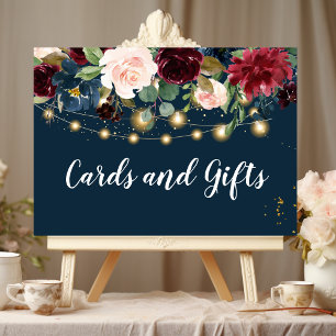 Rustikales Burgund Navy Blue & Red Blume & Lights Poster