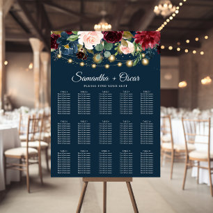 Rustikales Burgund Navy Blue & Red Blume & Lights Poster