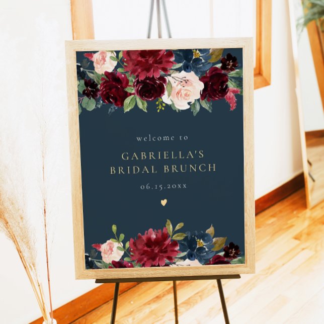 Rustikales Burgund Navy Blumenbridal Brunch Willko Poster (Von Creator hochgeladen)