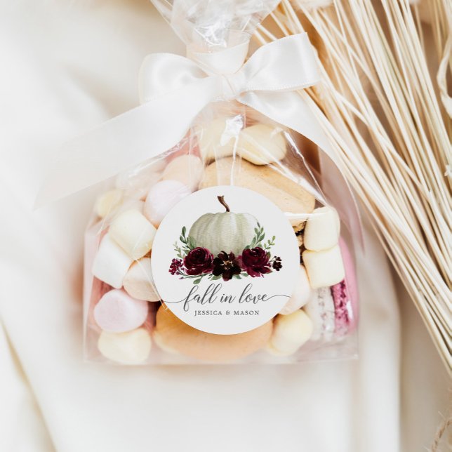 Rustikales Burgund Pumpkin Fall Liebe Gunst Sticke Runder Aufkleber (Von Creator hochgeladen)