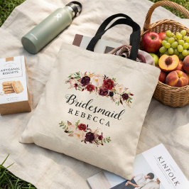 Rustikales Burgund Red Floral Bridesmaid Gefallen Tragetasche