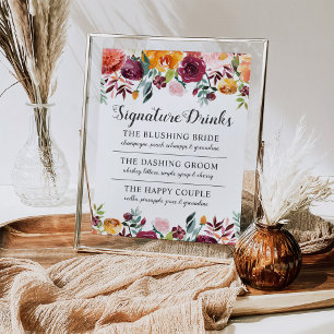Rustikales Burgund Rosa Hochzeit im Herbst Signatu Poster