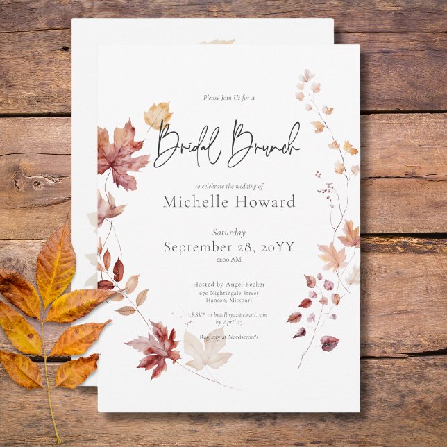 Rustikales Burgund & Rust Herbstlaubs Bridal Brunc Einladung (Rustic Burgundy & Rust Fall Leaves Bridal Brunch Invitation)