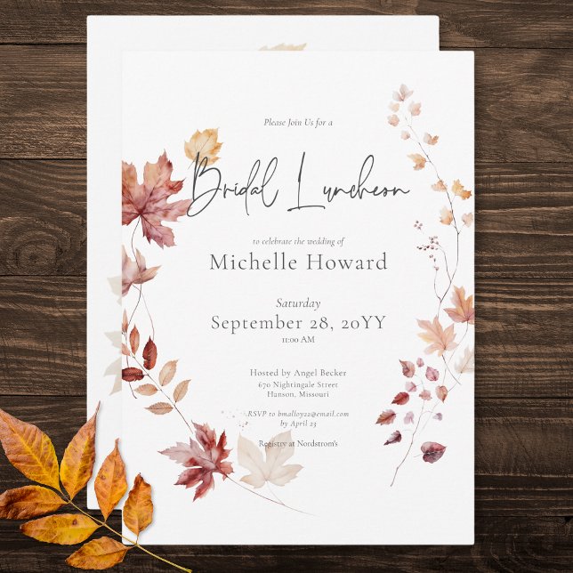 Rustikales Burgund & Rust Herbstlaubs Bridal Lunch Einladung (Rustic Burgundy & Rust Fall Leaves Bridal Luncheon Invitation)