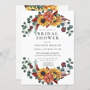 Rustikales Burgund Sonnenblumen Brautparty Einladung