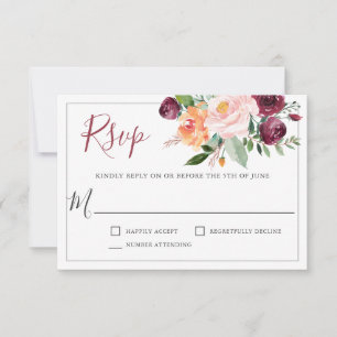 Rustikales Burgund und rosa Blumenzwiebeln RSVP Karte