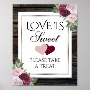 Rustikales Burgund und Silver Wedding Candy Bar Si Poster