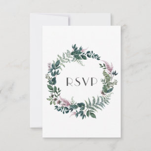 Rustikales Burgund und Waldgrüner Blumenreath RSVP Karte
