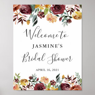 Rustikales Burgunder Blumen Hochzeitsdusche Schild