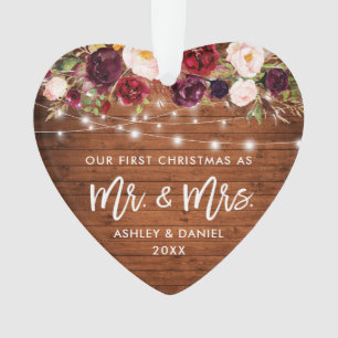 Rustikales Burgunder Blumenleuchten Erste Weihnach Ornament
