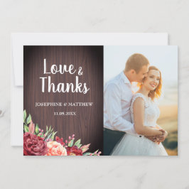 Rustikales Burgunder Foto Hochzeit der Wasserfarbe Dankeskarte