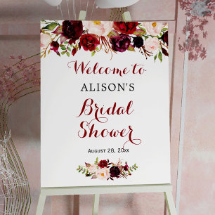 Rustikales Burgunderrotes Florales Schild für Brau