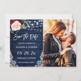 Rustikales Burgundy Blue String Lights Wedding Fot Save The Date