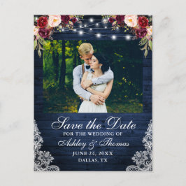 Rustikales Burgundy Blumenblauer Foto Ankündigungspostkarte