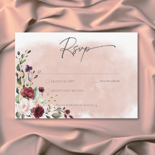 Rustikales Burgundy & Blush Pink Roses Wedding RSVP Karte
