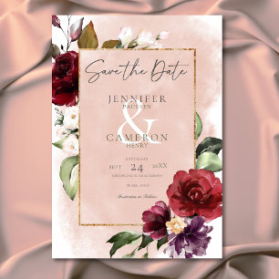 Rustikales Burgundy & Blush Pink Roses Wedding Save The Date