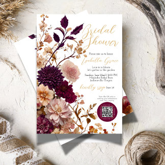 Rustikales Burgundy & Blush Wildblume Brautparty Einladung
