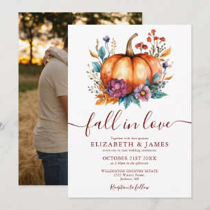 Rustikales Burgundy Fall in Liebe Pumpkin Foto Hoc Einladung