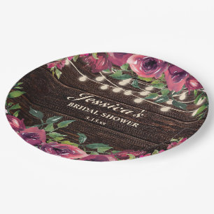 Rustikales Burgundy Floral String Lights Brautpart Pappteller