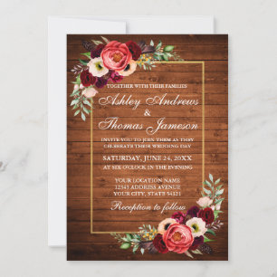 Rustikales Burgundy Floral Wood Boho Wedding Einla Einladung