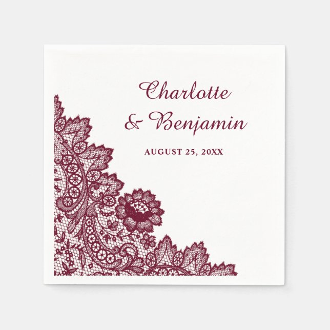 Rustikales Burgundy Lace Wedding Napkins Serviette (Vorderseite)