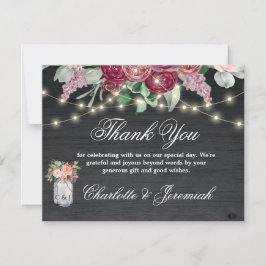 Rustikales Burgundy Mason Jar String Lights Hochze Dankeskarte