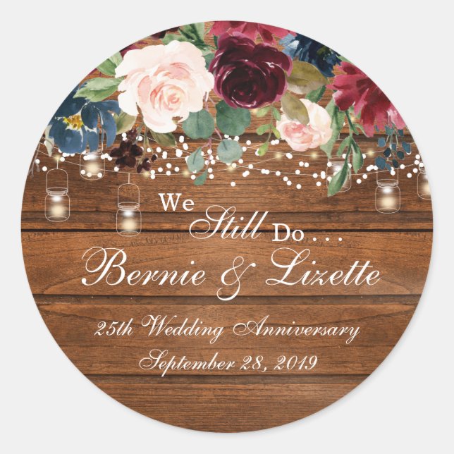 Rustikales Burgundy Navy Stickers (Vorderseite)