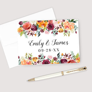Rustikales Burgundy Pink Fall Floral Wedgram Dankeskarte