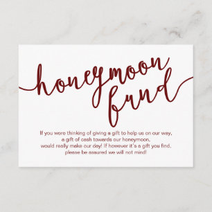 Rustikales Burgundy Script, Wedding Honeymoon Fund Begleitkarte