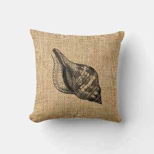 Rustikales Burlap Beach Theme Seashells Throw Kiss Kissen