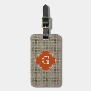Rustikales Burlap Burnt Orange Quatrefolienmonogra Gepäckanhänger