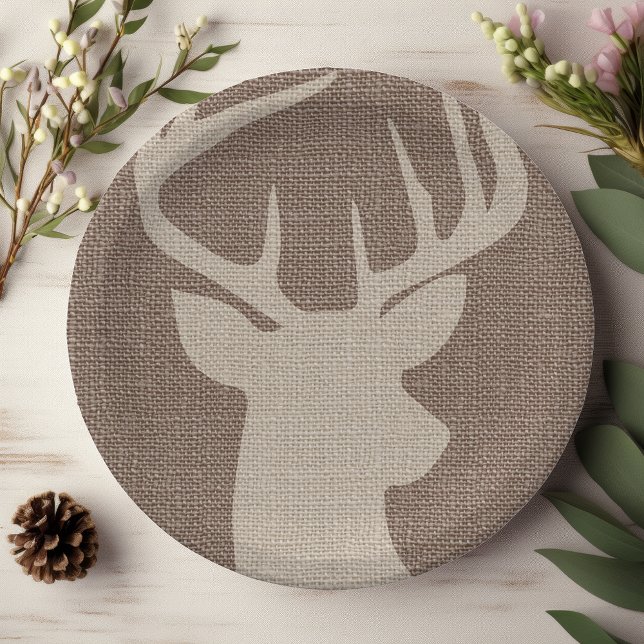 Rustikales Burlap Deer Buck | Pappteller (Von Creator hochgeladen)