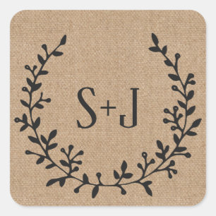 Rustikales Burlap Elegantes Black Wreath Wedding S Quadratischer Aufkleber