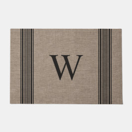 Rustikales Burlap Farmhouse Ticking Strip Monogram Fußmatte