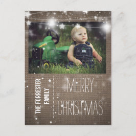 Rustikales Burlap Frohe Weihnachtsstars Foto Feiertagspostkarte