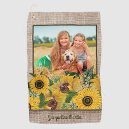 Rustikales Burlap-Gelb-Sonnenblumen-Foto Golfhandtuch