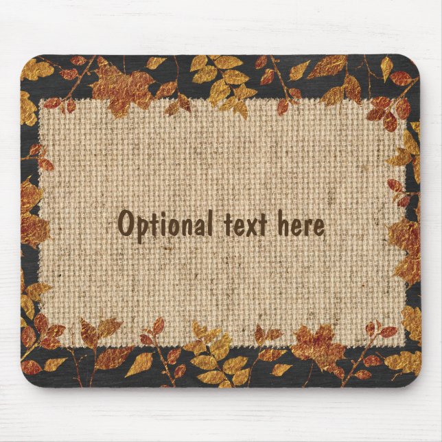 Rustikales Burlap Herbst Golden Tone Blätter Mousepad (Vorne)